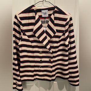 CAbi Love Carol Blazer Jacket Womens 10 NWT Cream Navy 5094 Cruise Nautical